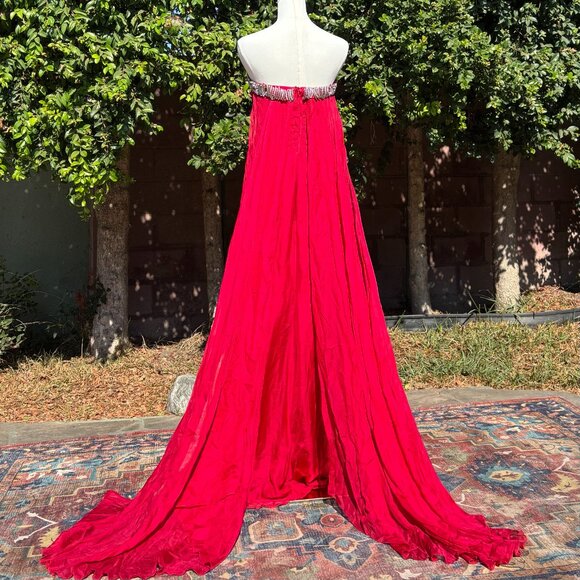 Komal Sood Size 6 Red Formal Gown Crystal Bejewelled Bust Silk Chiffon Luxe - Picture 9 of 11